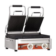 Omcan Double Panini Grooved Top & Bottom Grill 10" x 18" 19937
