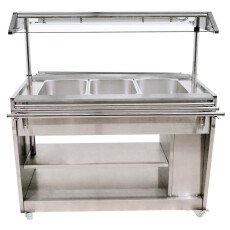Commercial 3 Pan Steam Table Stainless Steel 48" Wide with Shelves on Wheels 44506 110V