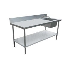 Omcan All Stainless Steel Table with Right Sink and 6″ Backsplash 30″ x 72″ 43240