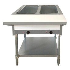 Commercial 2 Pan Capacity Open Well Natural Gas Steam Table with Cutting Board and Undershelf 47342