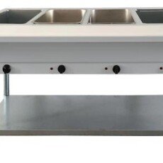 Commercial 4 Pan Capacity Open Well Propane Steam Table with Cutting Board and Undershelf 47364