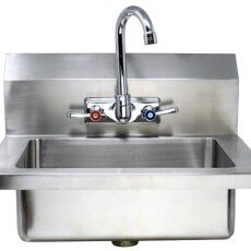 Omcan 18" x 14.5" x 11" Fabricated Hand Sink with 4″ Gooseneck Faucet and Drain Basket 44585