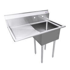 Omcan One Tub Sink with 3.5″ Center Drain and Left Drain Board 18″ x 21″ x 14″ 43771