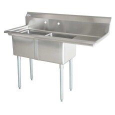 Omcan Two Tub Sink with 3.5″ Center Drain and Right Drain Board 24″ x 24″ x 14″ 43792