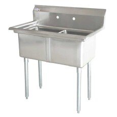 Omcan Two Tub Sink with 3.5″ Center Drain and No Drain Board 18″ x 21″ x 14″ 43780