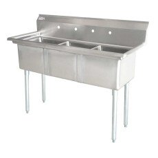Omcan Three Tub Sink with 3.5″ Center Drain and No Drain Board 24″ x 24″ x 14″ 43787