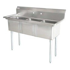 Omcan Three Tub Sink with 1.8″ Corner Drain and No Drain Board 18″ x 21″ x 14″ 25270