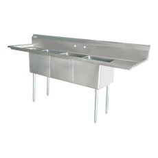 Omcan Three Tub Sink with Center Drain and Two Drain Boards 18″ x 18″ x 11″ 43763