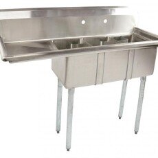 Omcan Stainless Steel Space Saver Sink with 16″ Left Drain Board with Corner Drain 10″ x 14″ x 10″ 39762
