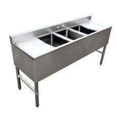 Omcan Under Bar Sink with 3 Compartments and Left and Right Drain Boards 44627