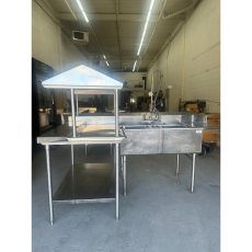Used 2 Compartment Sink with Custom Left-Side Table & Overshelf & Faucet with Pre-Rinse Sprayer 2CSWLT-CL