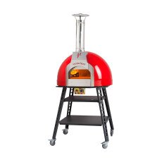 Baby Valoriani 75 Red Metal Dome Gas and Wood Fired Oven with Stand and Casters – 44,358 BTU 48143