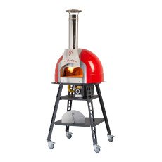Baby Valoriani 60 Red Metal Dome Wood Fired and Gas Oven with Stand and Casters 44,358 BTU 48144