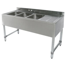 48″ x 18″ x 10″ Corner Drain Three Compartment Bar Sink With Right Drain Board SIB-3R-V