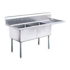 24″ x 24″ x 14″ Corner Drain Two Compartment Sink With Right Drain Board SI824-2R-V