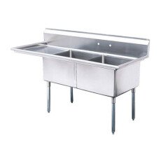 24″ x 24″ x 14″ Corner Drain Two Compartment Sink With Left Drain Board SI824-2L-V