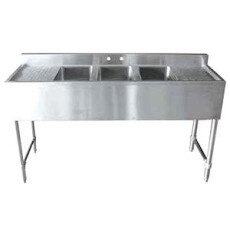 72″ x 18″ x 10″ Corner Drain Three Compartment Bar Sink With Right Drain Board SIB-3B-72-V