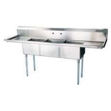 18″ x 21″ x 14″ Corner Drain Triple Compartment Sink With Two Drain Boards SI821-3B-V