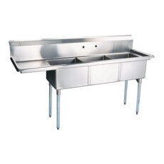 24″ x 24″ x 14″ Corner Drain Three Compartment Sink With Left Drain Board SI824-3L-V