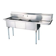 24″ x 24″ x 14″ Corner Drain Three Compartment Sink With Right Drain Board SI824-3R-V