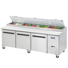New Clearance 94" 3 Door Solid SS Pizza Prep Table Cooler Arctic Air APP94R