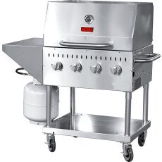 Stainless Steel Commercial Propane Outdoor BBQ Grill, 4 Burners, 64000BTU, Top And Side Shelf, 1 Roll Dome 47352