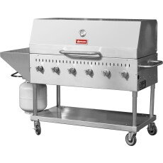 Stainless Steel Propane Outdoor BBQ Grill, 6 Burners, 96000BTU, Top And Side Shelf, 1 Roll Dome 47841
