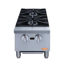 12" Wide 2 Burner Gas Hot Plates 66,000 BTU, NG or LPG, Brika BHP-122