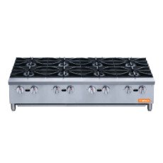 48" Wide 8 Burner Gas Hot Plates 264,000 BTU, NG or LPG, Brika BHP-48