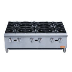 36" Wide 6 Burner Gas Hot Plates 198,000 BTU, NG or LPG, Brika BHP-36