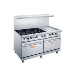 60” Wide 24" Griddle and 6 Burner Stove Top with Double Oven LPG or NG Range Oven BGR-6B-G24