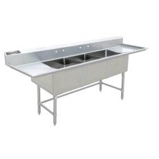 18" Corner Drain Three Compartment Sink With Both Drainboards TS1818-RL