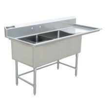 18" x 21" Corner Drain Two Compartment Sink With Right Drainboard DS1821-R