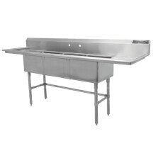 18" x 21" Corner Drain Three Compartment Sink With Right Drainboard TS1821-R