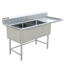 24" Corner Drain Two Compartment Sink With Right Drainboard DS2424-R
