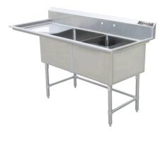 24" Corner Drain Two Compartment Sink With Left Drainboard DS2424-L
