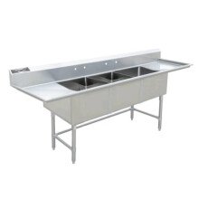 24" Corner Drain Three Compartment Sink With Both Drainboards TS2424-RL