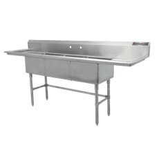24" Corner Drain Three Compartment Sink With Right Drainboard TS2424-R