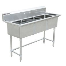 24" Corner Drain Three Compartment Sink With No Drainboards TS2424-0