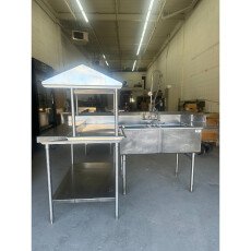Used 2 Compartment Sink with Custom Left-Side Table & Overshelf & Faucet with Pre-Rinse Sprayer 2CSWLT-CL