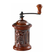 Dark Round Beech Wood and Steel Sheet Manual Traditional Coffee Grinder Omcan 43679