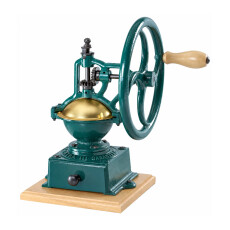 Teal Cast Iron and Beech Wood Manual Traditional Coffee Grinder Omcan 43681