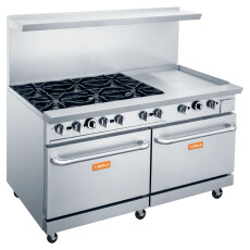 60” Griddle and 6 Burner Stove Top with Double Oven LPG or NG Range Oven Brika BGR-6B-G24