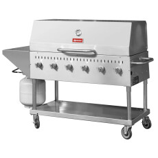 Stainless Steel Propane Outdoor BBQ Grill, 6 Burners, 96000BTU, Top And Side Shelf, 1 Roll Dome 47841