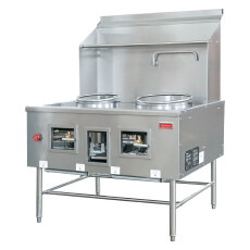 Two Chamber Wok Range with 13 + 16″ Rings, Backsplash, Faucet, 220,000 BTU Natural Gas 48413