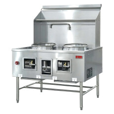 Two Chamber Wok Range with 2 x 16″ Rings, Backsplash, Faucet, 190,000 BTU NG 48671