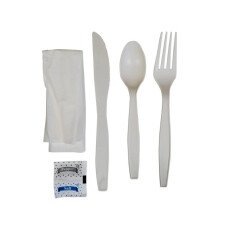 7" White Cornstarch 6-Piece Cutlery Kit - 500/Case GP051