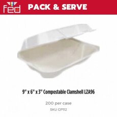 9" x 6" x 3" Compostable Clamshell LZA96 - 200/Case GP112