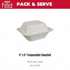 6" x 6" Compostable Clamshell - 500/Case GP115