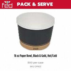 16 oz Paper Bowl, Black & Gold, Hot/Cold - 500/Case GP922